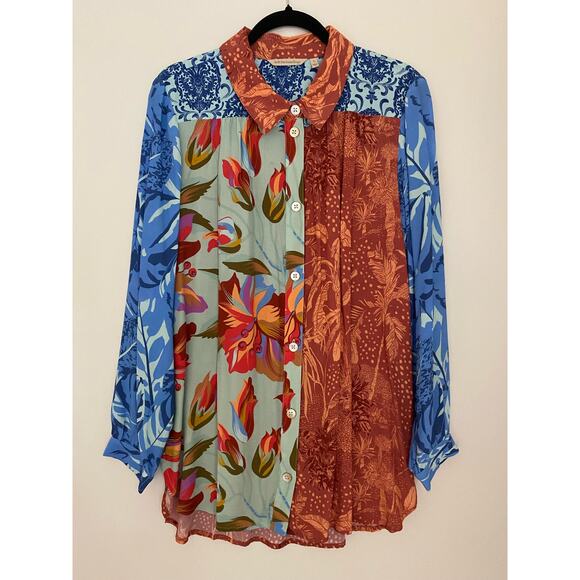 Soft Surroundings L Hermosa Tunic Shirt Blouse Button Down Colorful Multi EUC - Picture 1 of 12